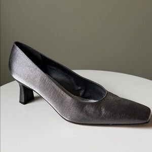 Stuart Weitzman Metallic Gray Square Toe Pumps